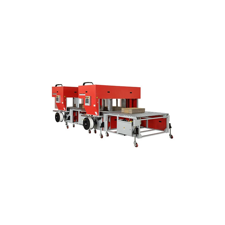 STEP TP-702CQ3-T Corrugated Tandem Strapper, Squaring & Back stop machine de